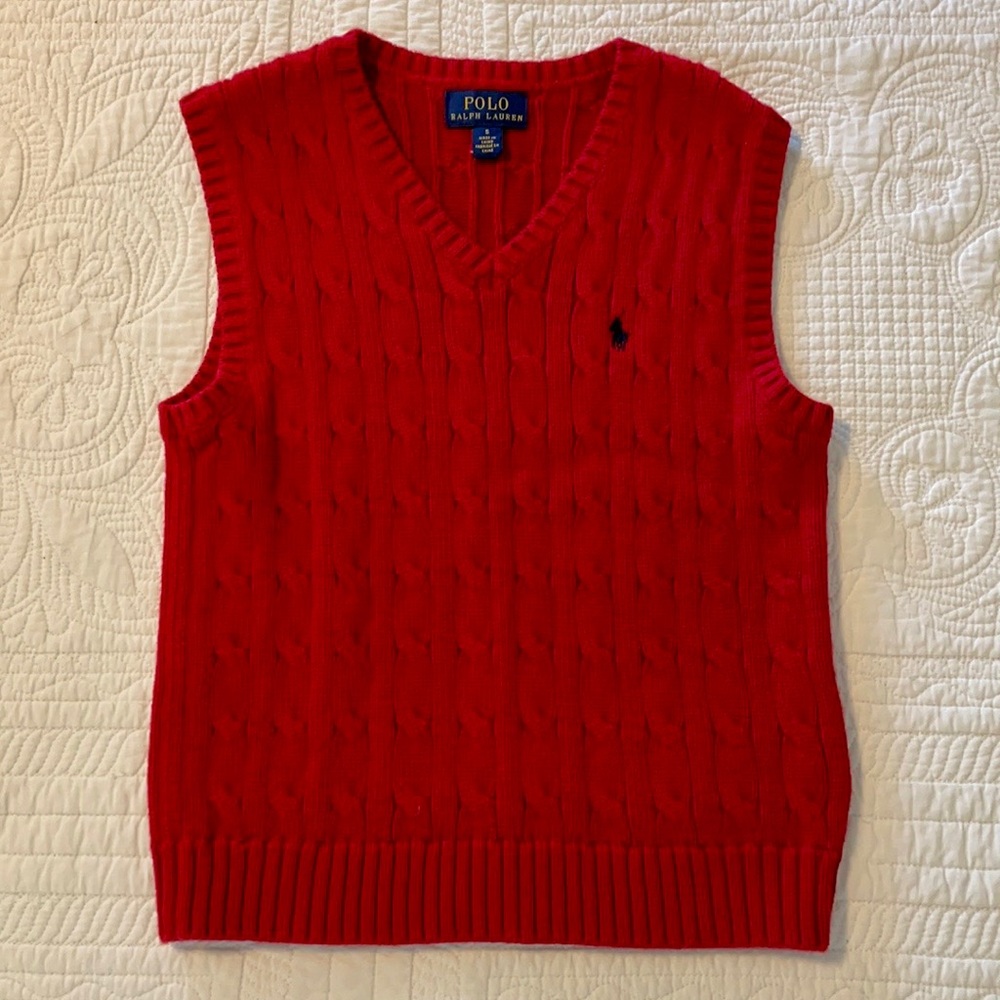 Boys Polo Ralph Lauren RED sweater vest pony 5 S